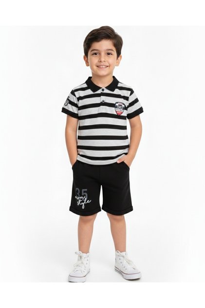 Boys' Casual Striped Polo T-Shirt and Shorts Set