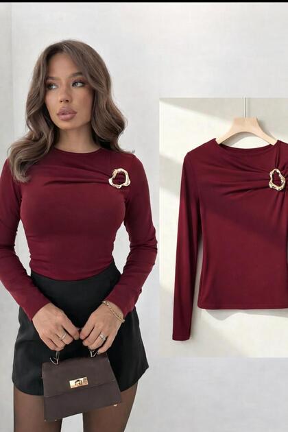 NEUES PRODUKT Damen-Bluse mit Schnallen-Brustdetail und langen Ärmeln von Sandy 0068