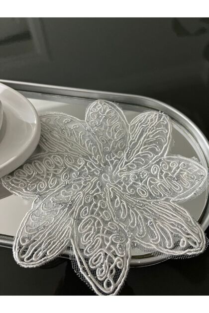 6-Piece Silvery Coffee-Edged Stylish Presentation Tulle Napkins with Laces