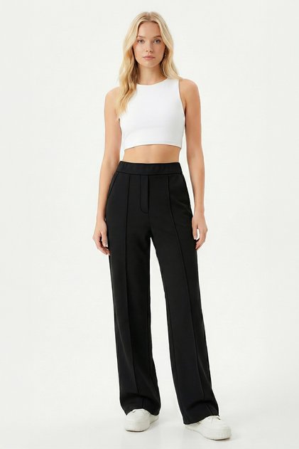 High-Waist Palazzo Pants with Side Pockets and Topstitching