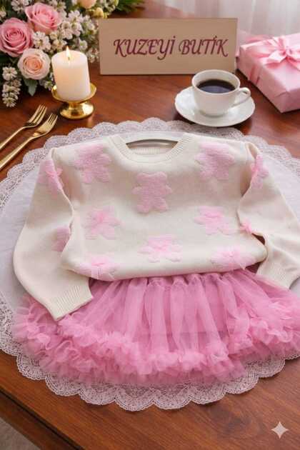 Girl's Holiday Outfit: Tiny Princess Knit Sweater and Skirt 2-Piece Set