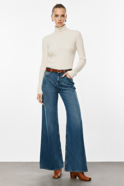 Denim Trip ELSA Flare Fit Wide Leg Koyu İndigo Kadın Jean Pantolon