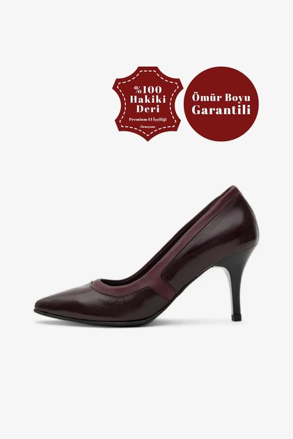 Hakiki Deri Bordo 1. Kalite Rugan Ve Düz Deri Mix Comfort Şık 7,5 Cm Stiletto Topuklu Ayakkabı