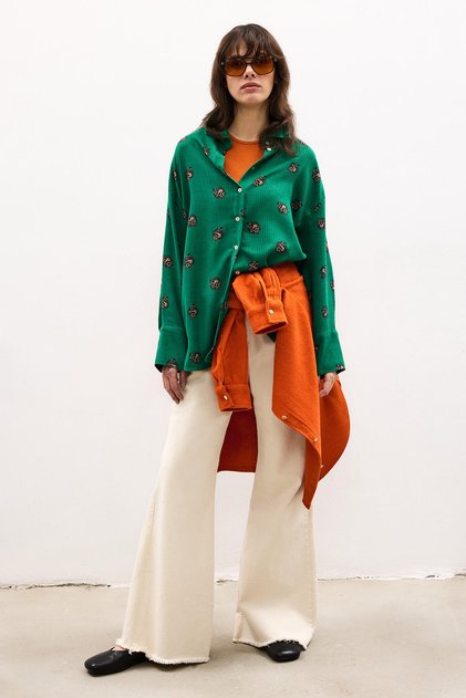 Flower Patterned Cotton Shirt