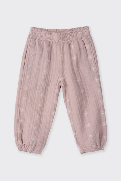 Kız Bebek Nakışlı Müslin Pembe Pantolon