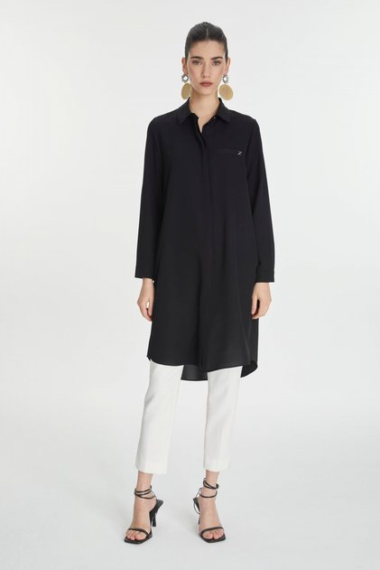 Black Tunic with Hidden Button Detail T-0767