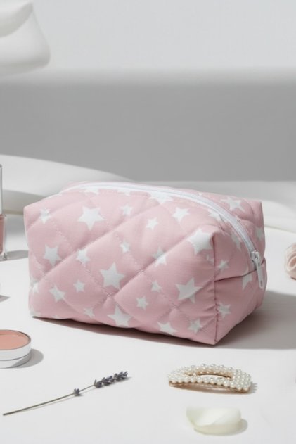 Quilted Star Pattern Makeup Bag Cosmetic Organizer - Large Size Travel Type Makeup Bag