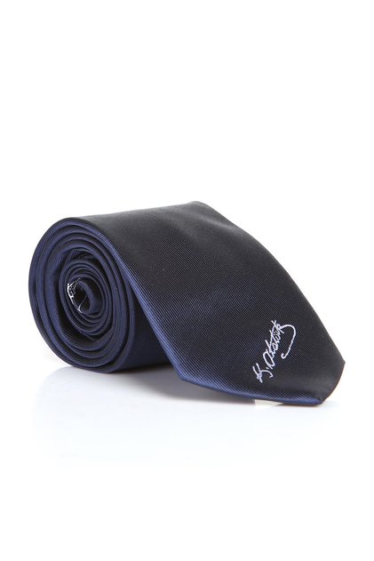 Atatürk Signature Patterned Woven Navy Blue Tie - AK-20