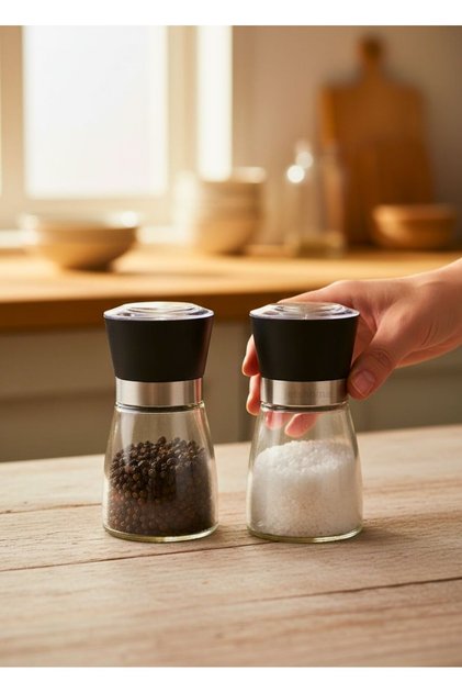 مجموعة للاستخدام اليومي مكونة من قطعتين: مطحنة ملح وفلفل زجاجية مقاس 13 سم - طقم اقتصادي مع غطاء عملي