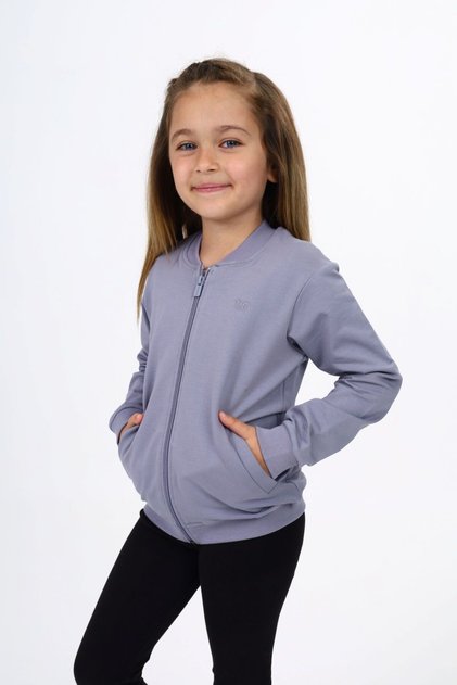 Girl's College Collar Zipper Pocket Half Off-Shoulder Embroidery Printed Knitted Cardigan - 2 Yarns