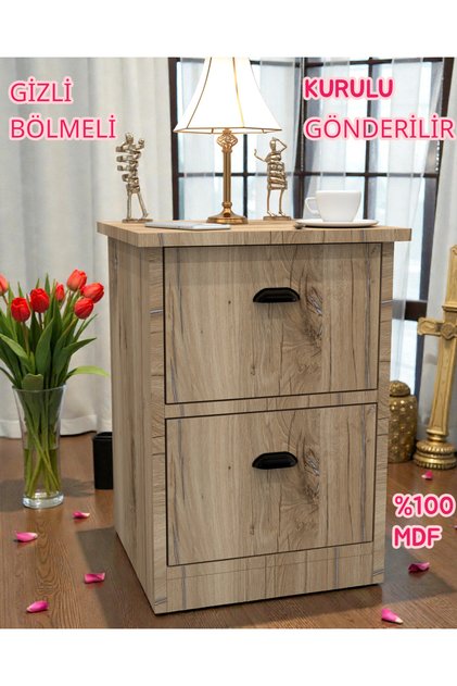 Gloin Gizli Bölmeli Komodin,MDF,Kurulu Gönderilir,Montaj Gerekmez,Komidin,Mdf Komodin,Komodin
