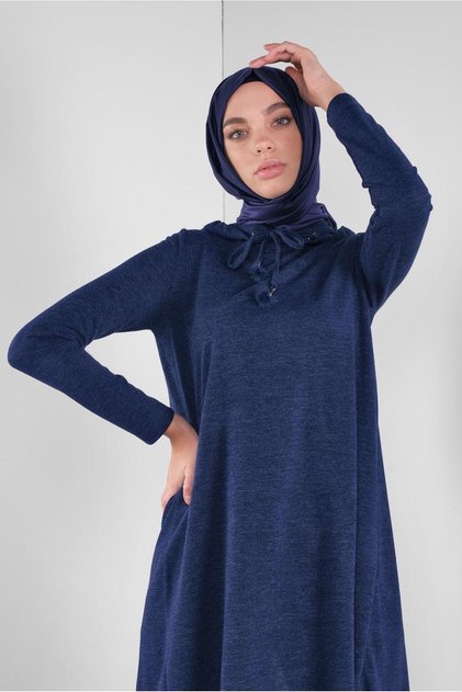 Hooded Laces Feathered Knitting Tunic 41303