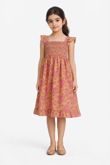 Girls' Woven Floral Dress with Straps