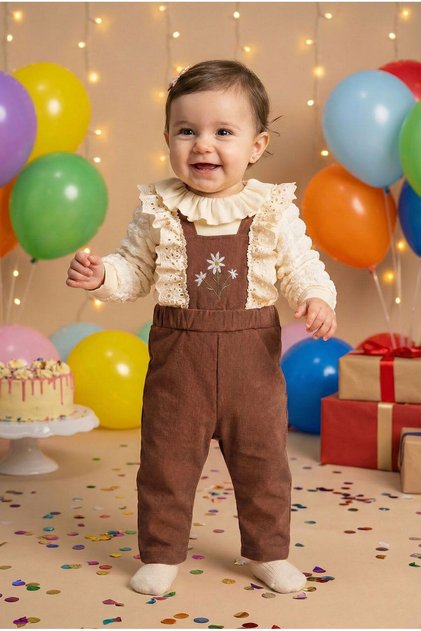 Baby Girl Holiday Floral Embroidered Scalloped Balloon Sleeve Dress 2-Piece Slopet Set Yk1130