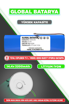GLOBAL BATARYA Tefal X-Plorer 75 Uyumlu Akıllı Robot Süpürge