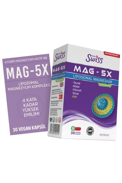 Swiss Bork Mag-5X Liposomal Magnesium • Takviye Edici Gıda • 4-lü Magnezyum • 30 Vegan Kapsül