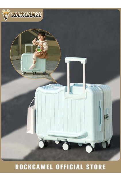 Kids Luggage Ride-On Suitcase, ABS Hard Shell Trolley Case with Cup Holder & Side Hook