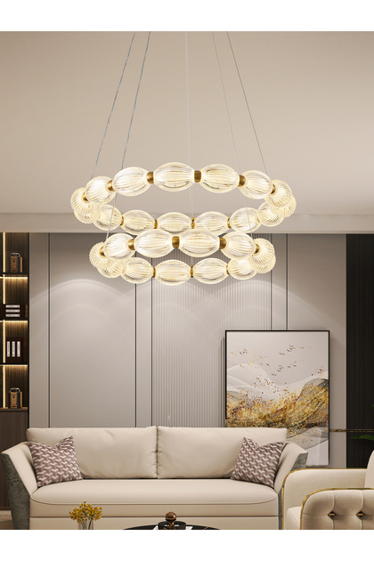 Aspen 2 Katlı Yuvarlak Eskitme Sarkıt Led Modern Salon Avize