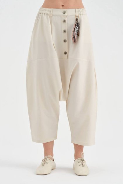 Women's Accessory Detailed Design Trousers with Elastic Waist Shalwar