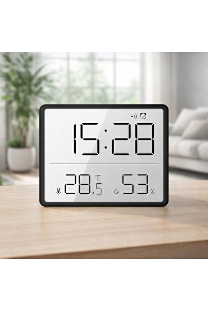 Mıknatıslı LCD Dijital Mini Saat Alarm Sıcaklık ve Nem Göstergeli Pilli 9x7 cm