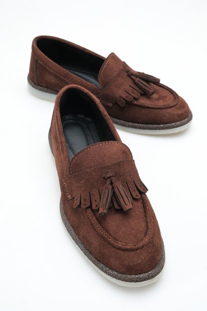 Women's Brown Tasseled Suede Loafer Daily Comfortable Sole Stylish Casual Shoes