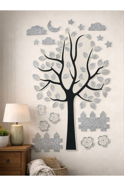 Glitter Tree Wall Sticker 3D – Decorative Tree and Leaf Pattern Wall Decoration (32X50 cm)