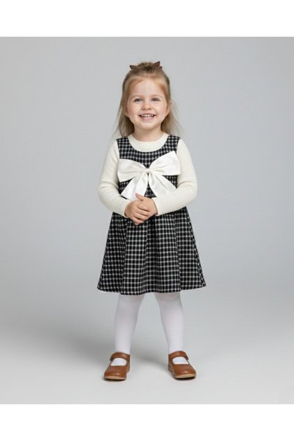 Girl's Festive Plaid Dress with Gilet and Badge for Ages 3-4-5-6-7, Stylish Dress