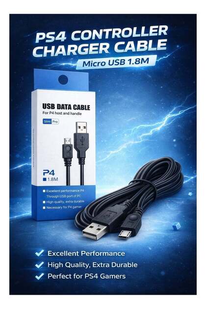 كابل شحن وحدة تحكم PS4 من نوع Micro USB بطول 1.8 متر