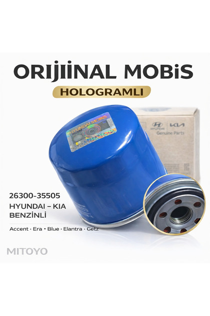 Hyundai Kia Orijinal Yağ Filtresi 26300-35505 Benzinli Accent Era Blue Elantra Getz i20 i30 Rio
