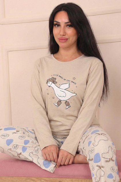 Women's Printed Duck and Slogan Cotton Jersey Pajama Set