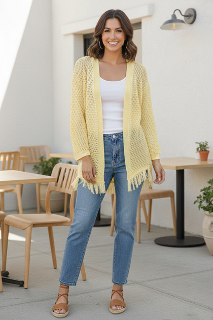 Cardigan de vară din bumbac R4524 Galben lămâie