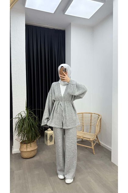 Premium Tie-Up Kimono Knitwear Set