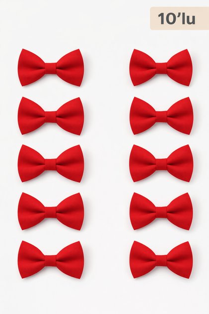 10'Lu Unisex 1-9 Yaş Lastikli Çocuk Papyon - Kırmızı