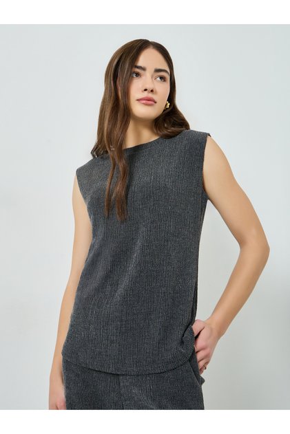 Charcoal Textured Crepe Knit Top