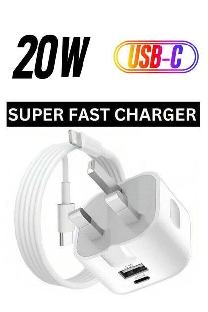 For iPhone 14 13 12 11 Pro XR XS Fast Charging 20W USB-C PD Plug Charger & Cable