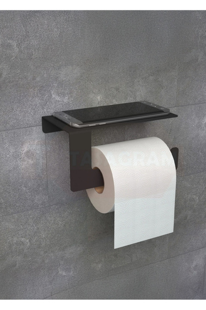 Adhesive Metal Matte Black Phone Shelf Toilet Paper Holder