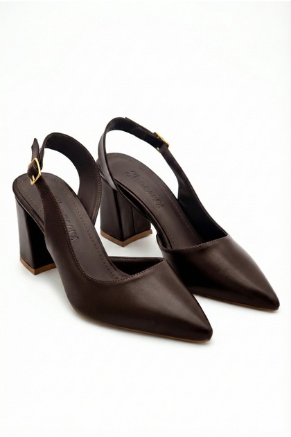 Women's Satin Fabric Asymmetrical Strapped Pointed Toe Block Heel Shoe