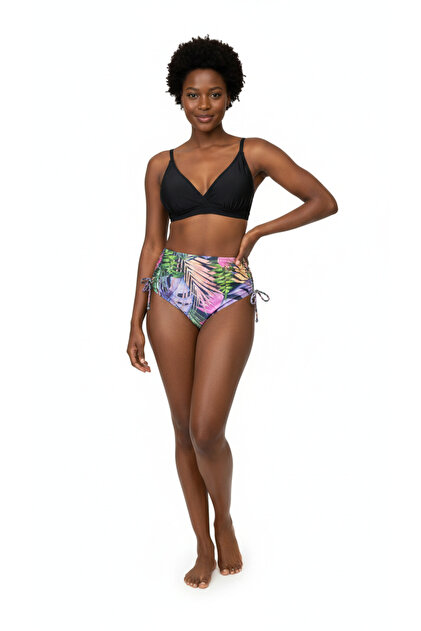 Ekstra Yüksek Bel Toparlayıcı Kruvaze Bikini - Simli Kumaş