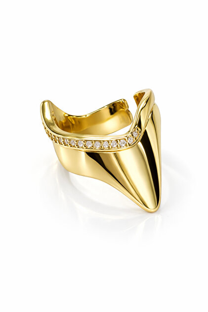 Rbow Noir Arc Gold Stone Detailed Adjustable Ring