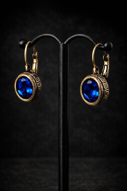 Women's Copper Earrings with Natural Blue Sapphire Stone, Minimal Model, Hook Clip Earrings