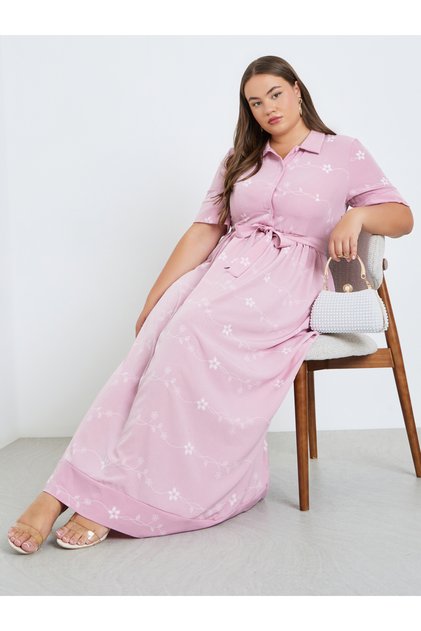 Plus Size Lilac Floral Print Shirt Maxi Dress