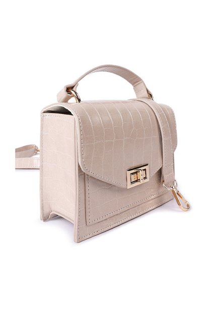 Women Nude Mini Croc Sling Bag