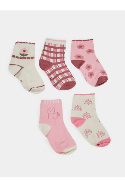 Pack of 5 - Girls Pink Cotton Ankle Socks