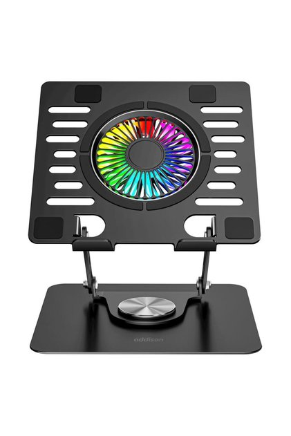 Addison bykalite AD-RC36 Steely 360 Derece Dönebilen Fanlı RGB Işıklı Ayarlanabilir Siyah Metal Lapt