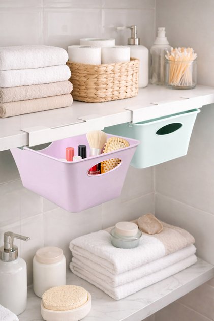 Under Shelf Drawer Rail 2 Pieces Colorful Box Set 15.5X20Cm Re030