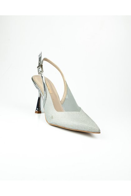 3006 Silver Glitter Heeled Women's Evening Dress Shoes