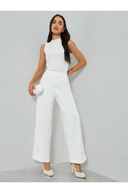 White Wide Leg Scuba Pants