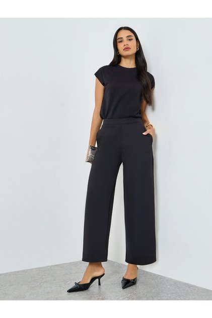 Black Straight Fit Scuba Pants