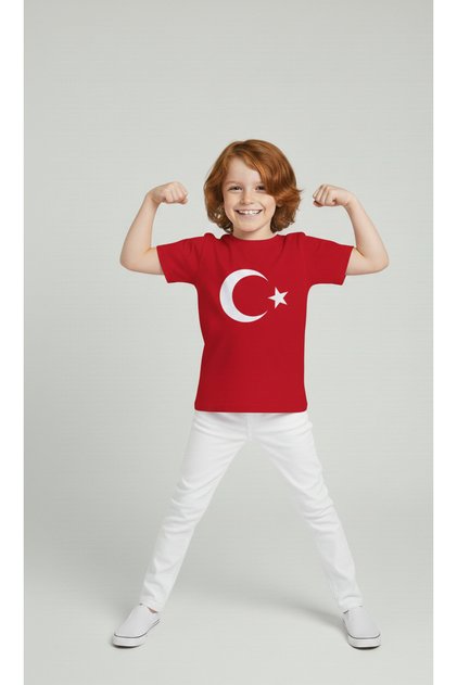 Boy's Ayyildiz Printed T-Shirt and White Linen Trousers Set for April 23Rd and Special Occasions