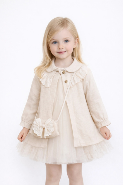 Girl's Baby Collar Linen Dress with Bag